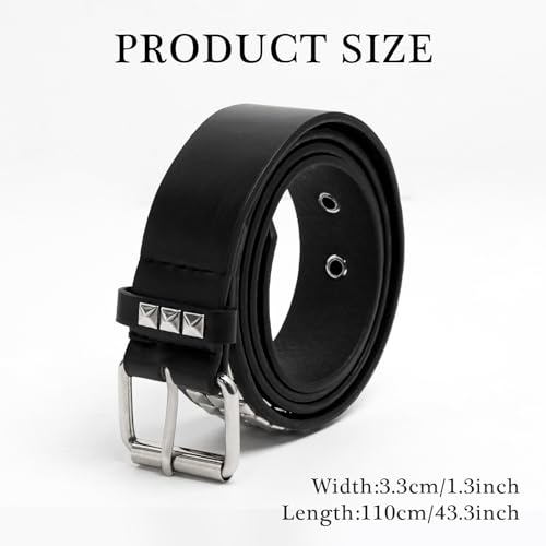 3 Pcs Black Studded Belt Y2K Belt Star Gothic Punk Rock Belts with Grommet Threads Bright Metal Pyramid for Women Men3