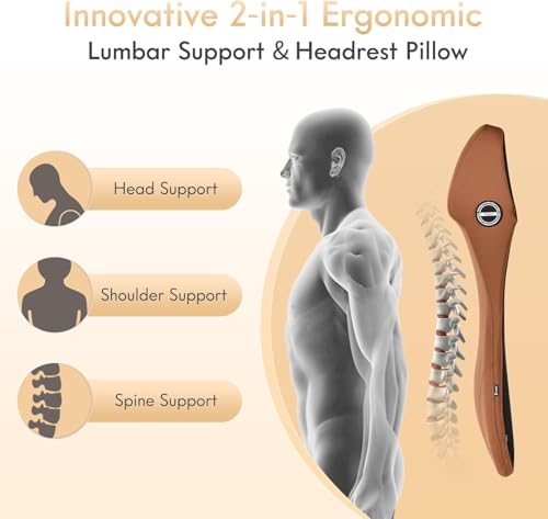 Image of FLORICH Memory Foam Seat Cushion for Car and Lumbar Support Headrest Pillow Ergonomic Car Seat Back Support Neck Pillow for Driving Truck Driver Seat Cushion Lumbar Pillows for Back Pain Relief, Brown