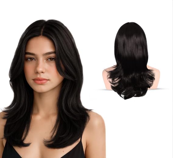 Shoulder Length Wavy Synthetic Full Head Wig for Women & Girls | Brown Heat Resistant Hair with Wig Cap | Natural Look Daily Party & Cosplay Wig-image-3