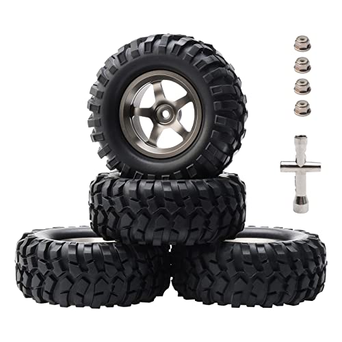 Rowiz 4 STÜCKE 1/10 1/12 Offroad-RC-Räder mit Reifen und Felgen Schaumstoffeinlagen 12 mm Sechskantnabenbreite 1,45 Zoll (37 mm) Außendurchmesser 3,77 Zoll (96 mm) Titangraue Farbe Cover