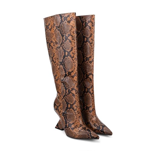 Kluolandi Womens Knee High Boots Sexy Pointed Toe Pull On Strange Wedge Heel Tall Boots for Women3