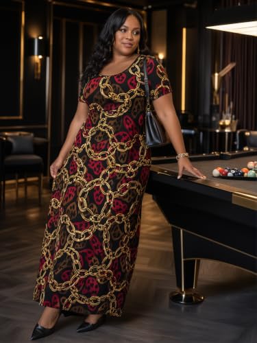 Image of PinkPatty Plus Size Dress for Women Casual Crew Neck Short Sleeve Maxi Dress Oversized Summer Beach Dresses with Pockets