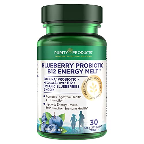 Blueberry Probiotic B12 Energy Melt by Purity Products - ProDura Clinical Probiotic - Organic Blueberries, Methylcobalamin B-12 - 30 Melts