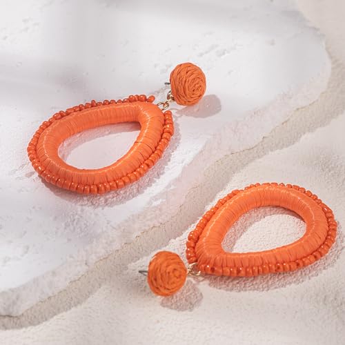 Beaded Teardrop Earrings Boho Raffia Earrings Statement Tear Drop Earrings Trendy Summer Jewelry for Women4