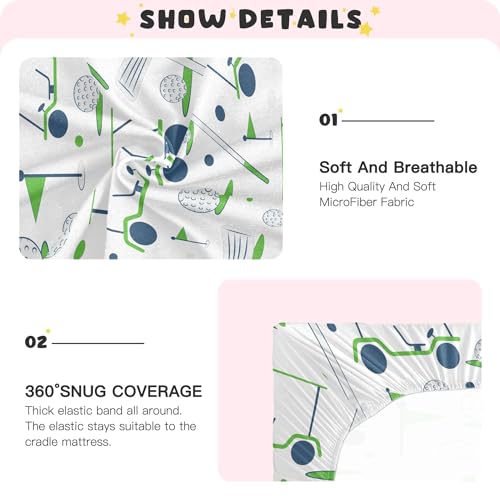 Image of Golf Sports Pattern Crib Sheets Soft Breathable Fitted Baby Crib Sheets Mattress Cover for Girl Boys, 52 inch inch x 28 inch inch x 9 inch inch, M01C22009