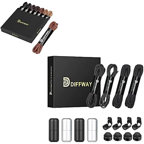 DIFFWAY 4 Pairs Elastic No Tie Shoelaces for Sneakers and 8 Pairs Waxed Dress Shoe Laces for Oxford Shoe Cover