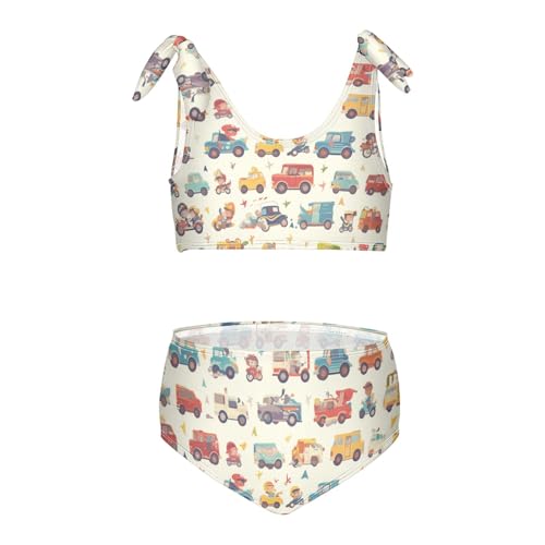 KLL Cartoon Trucks Motorcyles Girls' 2 Piece Bikini Set Beach Bathing Suit Swimwear Adjustable Shoulder Strap