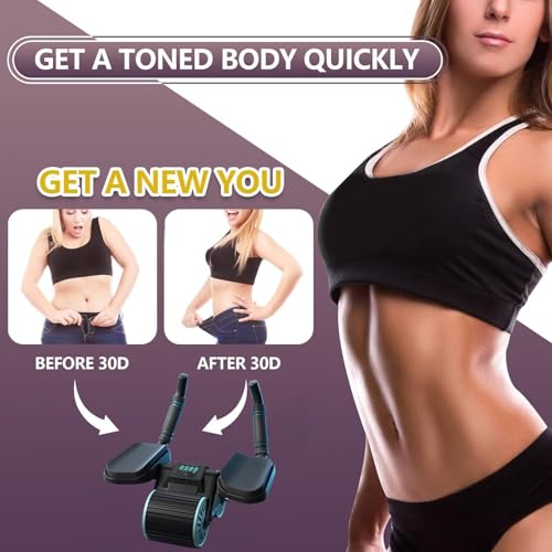 Image of Ab Roller Set with Handle, Timer Display and Silent Knee Pad Mat for Exercise Gym, Abdominal Ab Roller with Phone Holder for Core workout, fitness & Exercise, Home Workout Equipment (Grey AB Roller)
