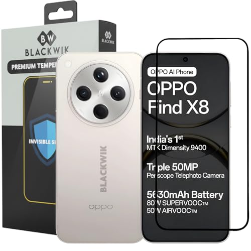 Image of Blackwik Tempered Glass Screen Protector for Oppo Find X8 with Edge-To-Edge Protector Coverage | Easy Installation Kit (Black)