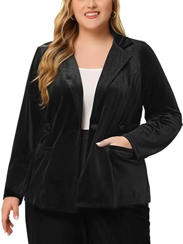 Image of Agnes Orinda Plus Size Velvet Blazers Jackets for Women Casual Lapel Suit Office Work Blazer | Soft Velvet Fabric, Notched Lapel, Button Closure, Vintage Party Style, Long Sleeve Casual Blazer Jacket