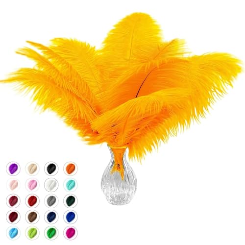 Piokio 20 pcs Gold Ostrich Feathers Plumes 8-10 inch(20-25 cm) Bulk for DIY Clothes, Feather Pens, Dream Catcher, Gatsby Decorations