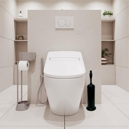 Image of Splash Home Buena Stainless Steel Toilet Brush with Holder, Bowl Scrubber with Durable Cleaning Bristles, Hidden Brush with Splash Protective Disc Design - Matte Black