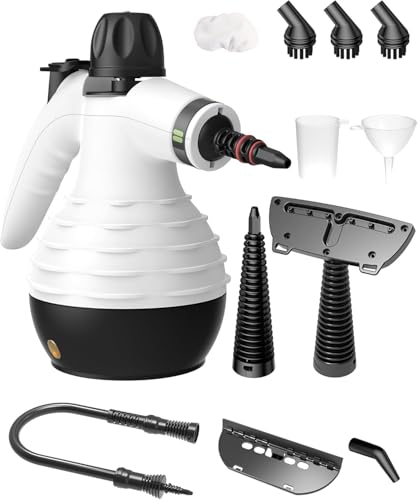 YSEAGA Steam Cleaner for Home, Multi-Surface Natural Steamer for Cleaning with Safety Lock and 11pcs Accessories, Handheld Steam Cleaner for Windows Sofa Carpet Tile Kitchen Hood and Car (White)