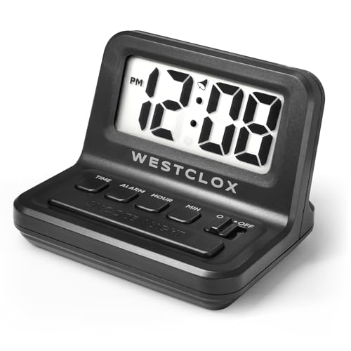 Image of Westclox LCD Digital Bedside Alarm Clock with White Backlit Display and Snooze Function, Battery Operated, (Black, 3-Inch)