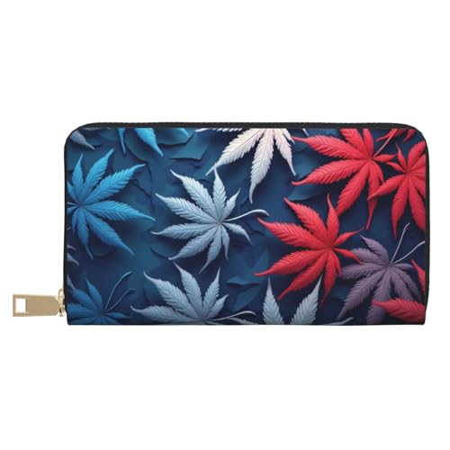 Abstract Colorful Leaf Pattern Print Wallet Women, Leather Bifold Multi Card Wallet, Long Purse Women's Wallets