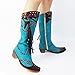 Tscoyuki Women's Studded Western Mid Calf Boots, Pointed Toe Pull Up Chunky Heel Cowboy Cowgirl Distressed Boot, blue, 8
