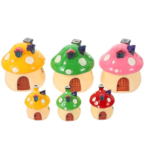 Image of BESPORTBLE 6pcs Mini Mushroom House Figurines for Fairy Garden, Resin Micro Landscape Decor, Assorted Colors, Ideal for DIY Bonsai and Office Decoration