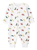 Beindetails : Gerippte Säume NAME IT Baby-Jungen NBMNIGHTSUIT Zip Bright White Dino NOOS Schlafstrampler, 74