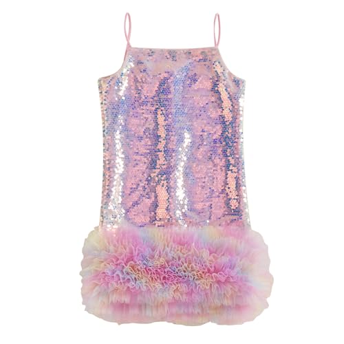 Toddler Sequin Sleeveless Tulle Dress Girl Spaghetti Strap Tutu Dresses Kids Sequin Birthday Dress Summer Clothes
