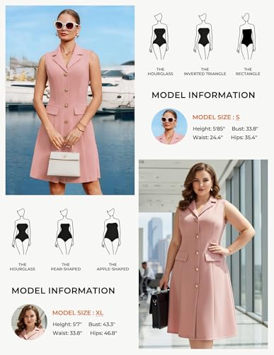 Image of GRACE KARIN Work Dresses for Women 2026 Sleeveless Button Business Midi Dress Notch Lapel V Neck Formal Office A Line Dresses
