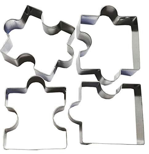 Puzzle Pieces Stainless steel Fondant Cutter Cookie Cutter Cake Art Birthday Party Decoration Mold 4 Pieces for Home Baking Kids Birthday Party Supplies Favors