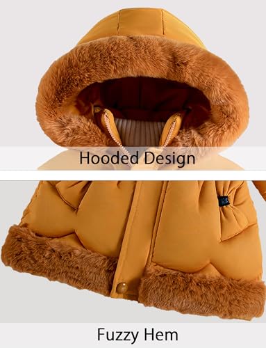 Happy Cherry Girls Winter Warm Dress Coat Fleece Lined Jacket Fur Faux Hooded Long Down Kids Windproof Overcoat Outerwear3