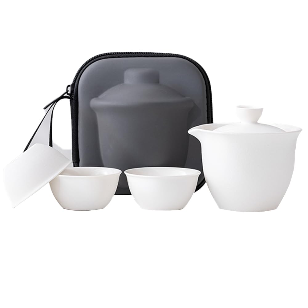 Coolpei Porcelain Chinese Gongfu Tea Sets for Adults Portable Kungfu Teapot and Cup Set Small Ceramic Tea Party Set Travel Tea Mug with Lid for Home Gifting Outdoor and Office