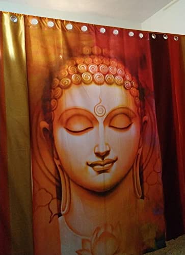 Image of 3D Budha Design Curtains for Study Room, Window, Living Room, Drawing Room, 4X5 Feet, Set of 2 Pcs