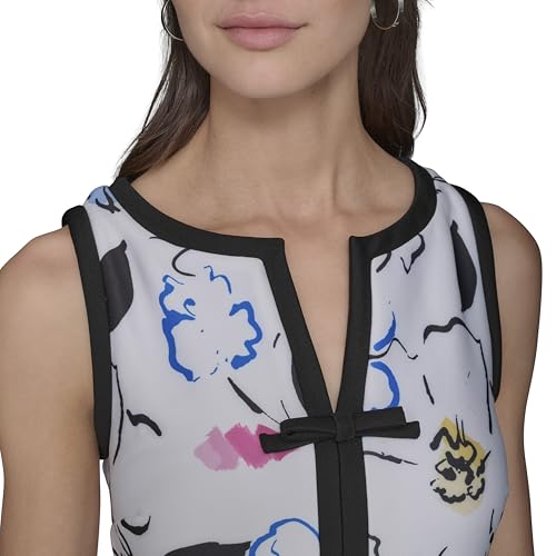 Image of Karl Lagerfeld Women's Sleeveless Split Neck Contrast Trim A-line Mini Dress with Bow Detail