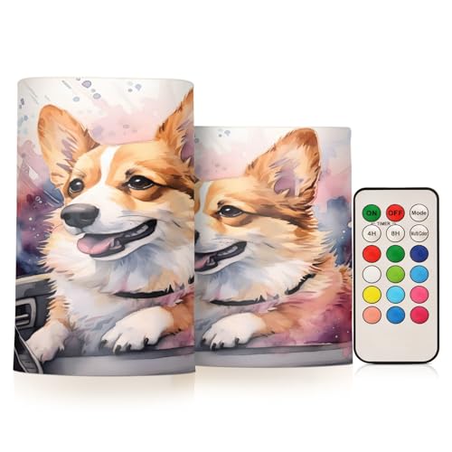 ALAZA Dog (55) Flickering Flameless Candles Battery Operated with Remote Timer,Tea Light Candles LED Pillar Votive Candles Set of 2 for Outdoor Indoor Decorations