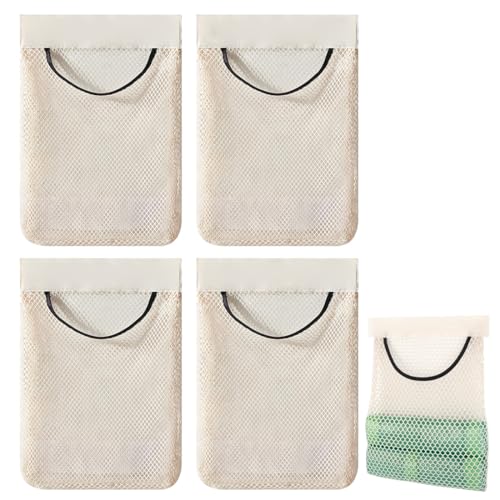 FUHAMJ 4 Piezas Guarda Bolsas De Plastico Cocina, Almacenamiento Colgante Bolsas De Almacenamiento De Malla Reutilizables, Adecuadas Para Guardar Bolsas De Plástico, Verduras Y Frutas(Blanco, A)
