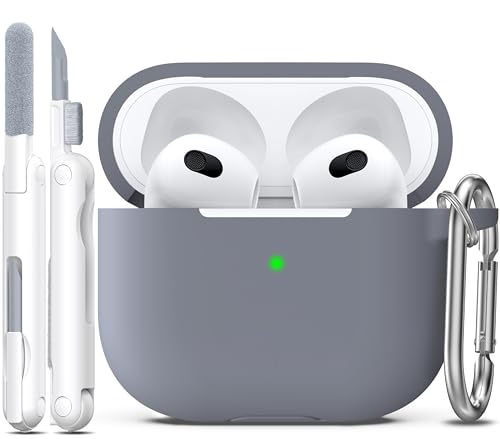 Image of R-fun Compatible with AirPods 3 Case Cover, Silicone Protective Accessories Skin with Keychain Compatible with Apple AirPod 3rd Generation 2021 for Women Men Girls Boys,Front LED Visible,Dark Grey