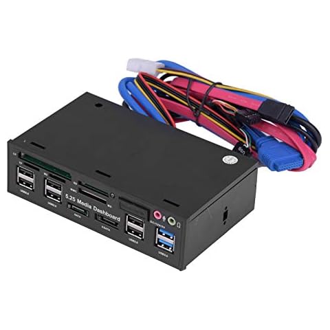 Richer-R Medien Multifunktions Dashboard, 5.25 Zoll Media Armaturenbrett Frontplatte Dashboard USB3.0/2.0 Hub eSATA SATA Audio Multi Kartenleser,unterstützt M2/TF/SD/MMC/MS/CF Schwarz Cover