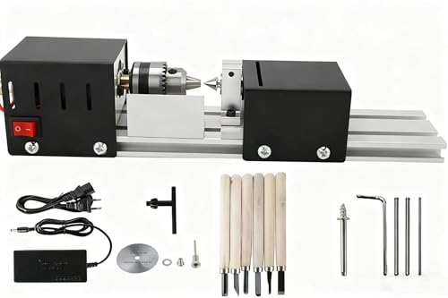 Image of Professional mini Lathe Machine, Lathe Tools Woodworking Machine, Lathe Beads Polisher, CNC DIY Woodworking Wood Lathe Machine (Black)