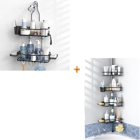 Aitatty Hanging Shower Caddy + Corner Shower Caddy Tension Pole Cover