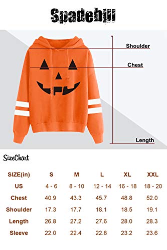 Halloween Hoodie Womens Jack-O-Lantern Funny Graphic Pullover Top Striped Long Sleeve Sweatshirt S