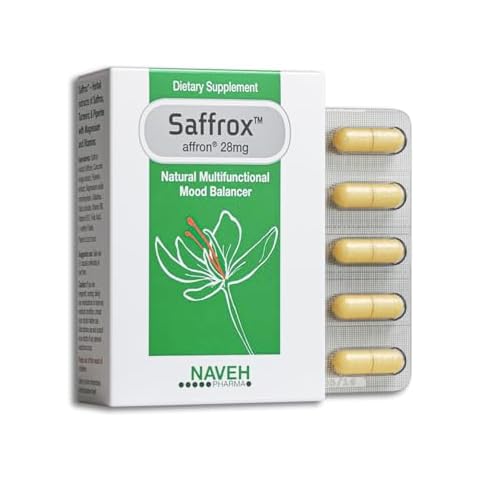 NAVEH PHARMA Saffrox - Mood Support Saffron Supplement. 28mg of Saffron Extract. Enhance Well-Being, Boost Energy. Natural and Safe, Non-GMO, Chemical-Free, Vegan Friendly. 1 Month Supply (30 Caps) Cover