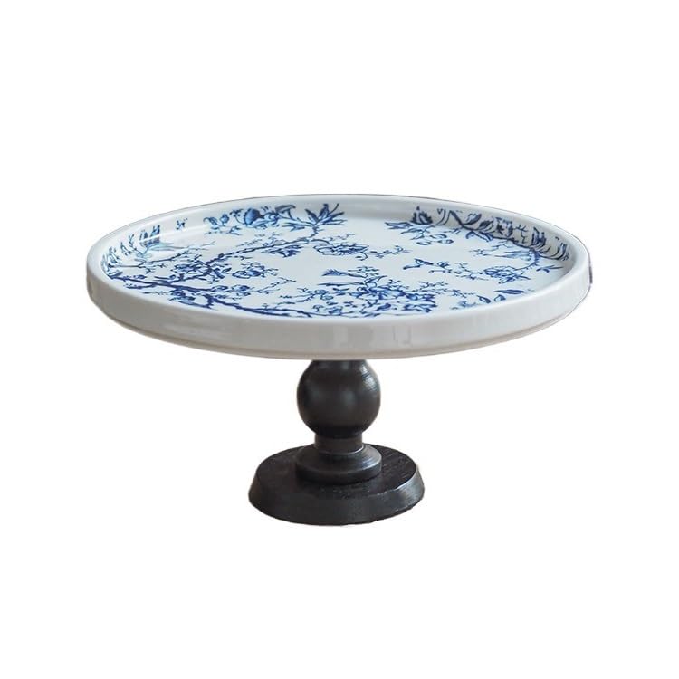 Bandejas Servir Comida Bandeja Alta de Madera China Retro Azul y Blanca for aromaterapia, Almacenamiento Frutas refrescos, Bandeja for decoración del hogar Mesa Cama(Black)