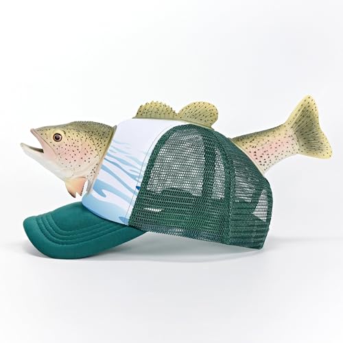 Image of Rainbow Trout Fishing Hat, Funny 3D Fish Trucker Cap, Novelty Mesh Snapback