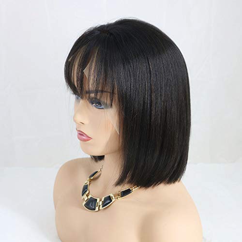 Miniatura 9 de Peluca de encaje frontal de 13 x 4, densidad del 150 %, flequillo de aire, pelucas cortas de color natural, pelucas de cabello humano brasileño para