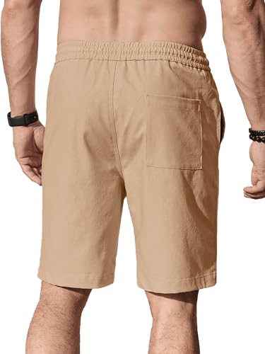 Image of Comdecevis Men's Linen Shorts Casual Elastic Waist Drawstring Summer Beach Vacation Yoga Golf Shorts with Pockets