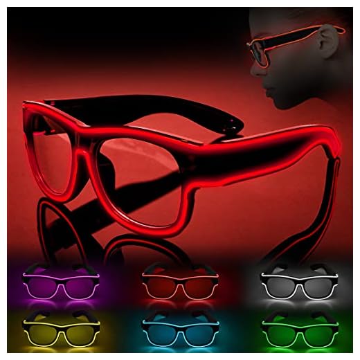Ainiv Lunettes Lumineuses Sans Fil, Lunette LED EL Neon Lumière Masque Lumineux, Lunettes de Fête pour Fête Décorations, Anniversairet, Noël Party, Soirée de Folie, Rave, EDM, Cosplay (Rouge)