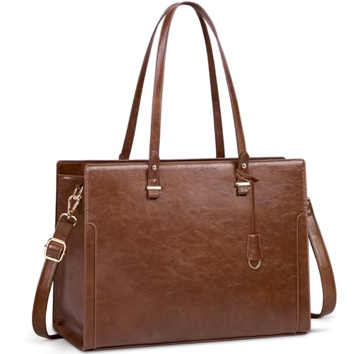 Vintage Laptop Bag for Women 15.6 Inch Professional Work Tote Bag Waterproof Leather Computer Teacher Bag Shoulder Bag for Business Office, Retro Brown by NUBILY - Used condition - CA$36.68