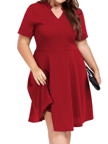 Mokayee Womens Plus Size Dresses Summer V Neck Casual Semi Formal Knee Length Church Wedding Guest Dresses with Pocktes4