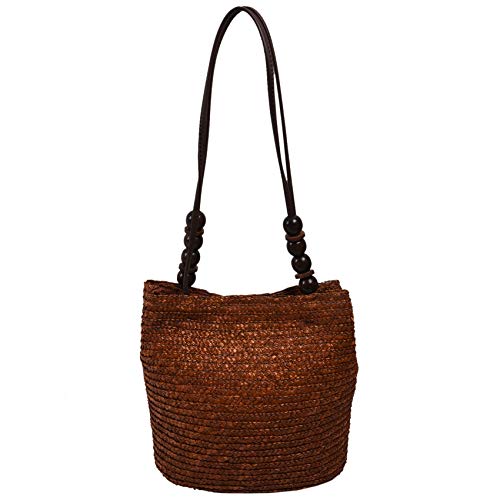 Geroosaty Sac de paille tricote Ete Boheme Sacs a main de la mode des femmes Rayures Sacs a bandouliere Grands sacs fourre-tout (Marron) Cover
