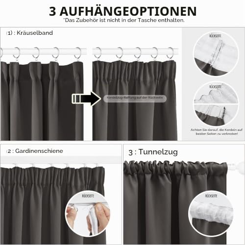 Deconovo Verdunklungsvorhänge mit Kräuselband Blickdicht Gardinen Graugrün – Ansicht 3