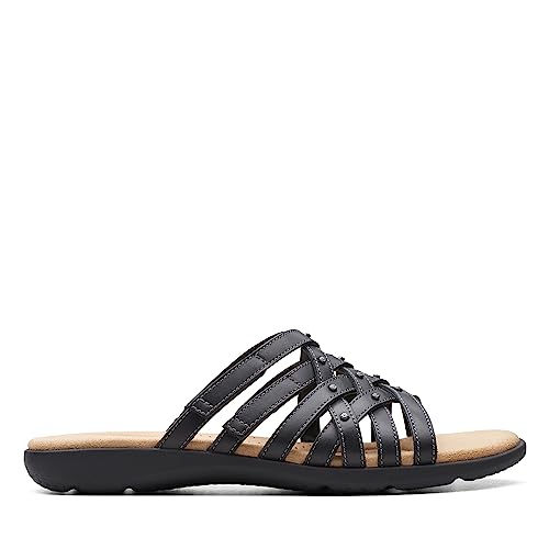 Clarks Collection Women's Elizabelle Rio Slide Sandal, Black Leather, 6 Medium US