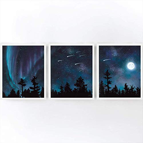 Toile aurora borealis et ciel nocturne 70x100cm lot de 3 affiches sans cadre