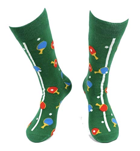 Men's Designer Green Ping Pong Table Tennis Novelty Dress & Trouser Crew Socks