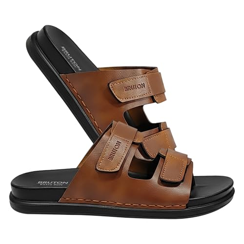 Image of BRUTON Men's STRIVO-1141 Wedge Sandals | Adjustable Buckle Toe Ring Comfort Sandals | Lightweight Cushioned Footbed | Anti-Slip Casual Outdoor & Daily Wear Footwear | Black